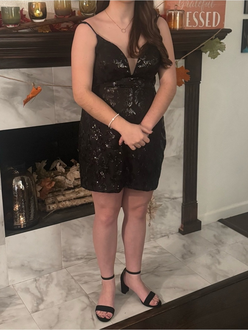 Black Sequin V-Neck Spaghetti Strap Dress